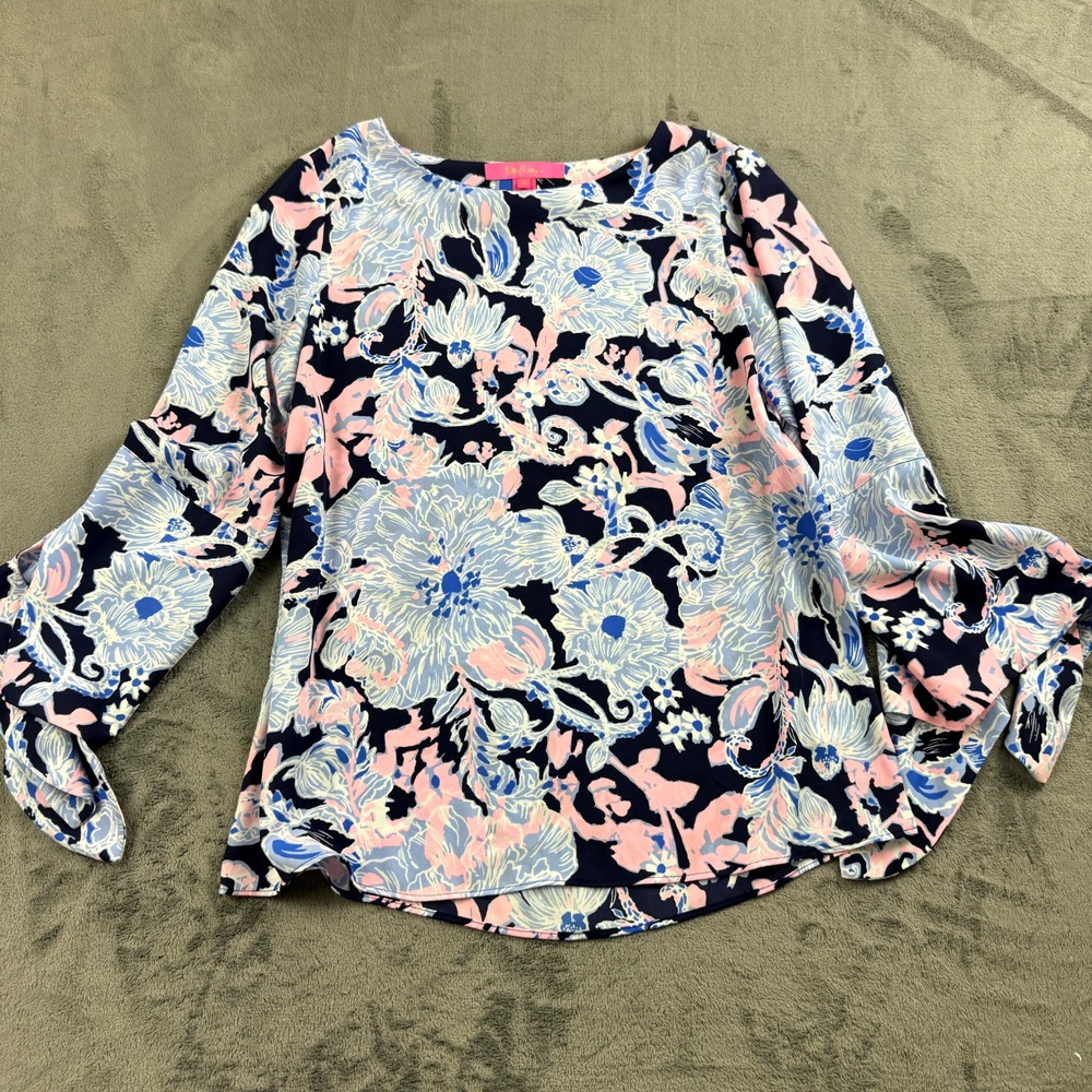 Lilly Pulitzer Womens Top Size XS Long Sleeve‎ Floral Colorful Tie Flare Sleeve